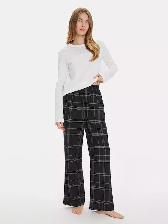 Calvin Klein Χειμερινό Γυναικείο Σετ Πιτζάμας White, Charcoal Grey