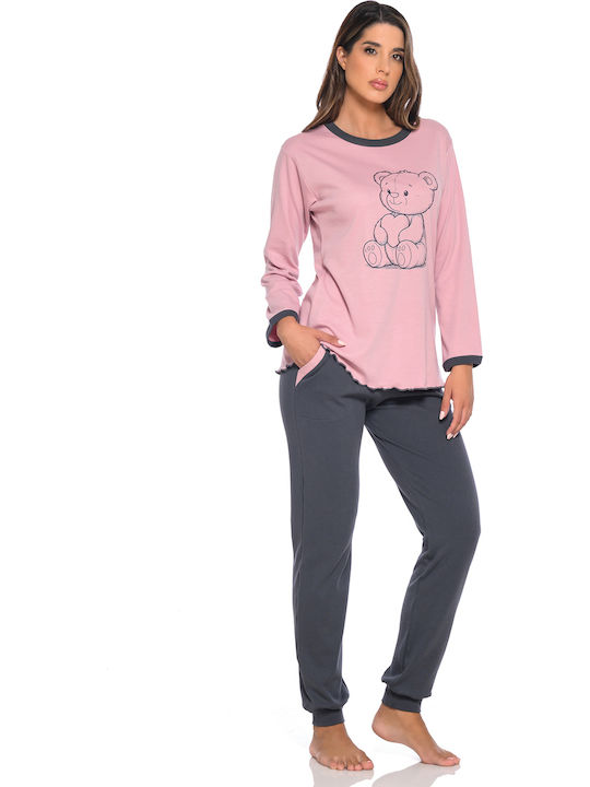 Clio Lingerie Winter Damen Pyjama-Set Pink