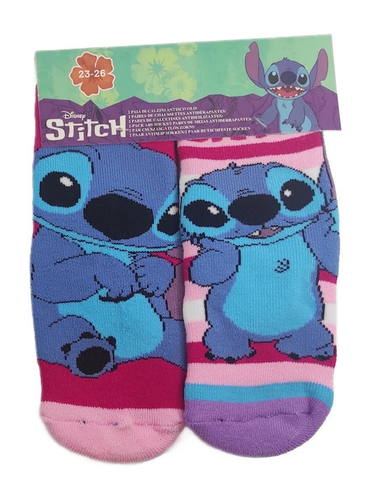 Disney Kids' Socks Non-Slip Stitch Fuchsia Pink 2 Pairs