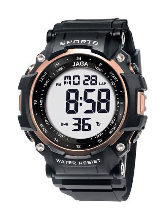 Jaga Digital Herrenuhr Batterie mit Schwarz Kautschukarmband