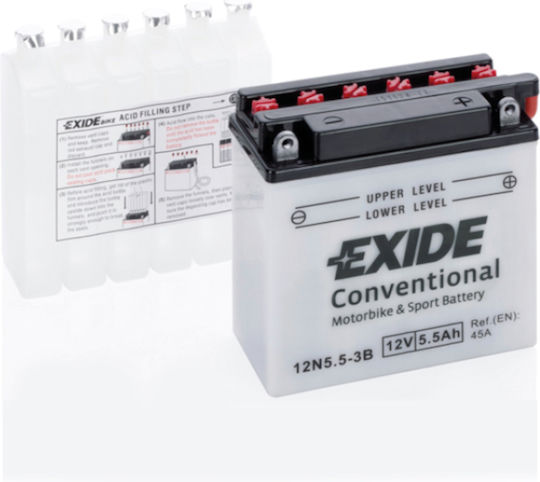 Exide Отворен тип Мотоциклетна батерия YB5L-B / 12N5-3B с капацитет 5Ах