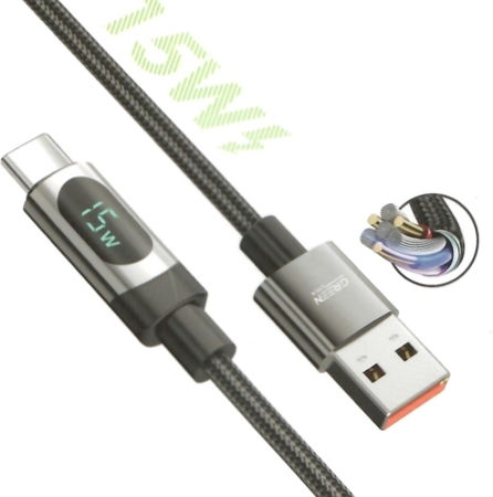 Green Lyca Braided USB 2.0 Cable USB-C male - USB-A Black 1.2m (GL69673)