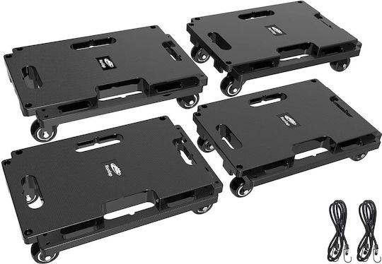 Set 4 Cărucioare Pentru Transport Mobilă Platformă De Transport Pe Roți Sistem Modular De Îmbinare Capacitate Totală Până La 800 Kg 8 Corzi Elastice Negre