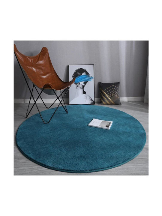 Anti-slip Rug Round Furry Turquoise