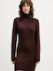 Mini Knitted Dress with Turtleneck Brown