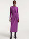 Midi Dress Long Sleeve Knitted Magenta