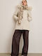 Women's Long Parka Jacket for Winter with Hood Ecru