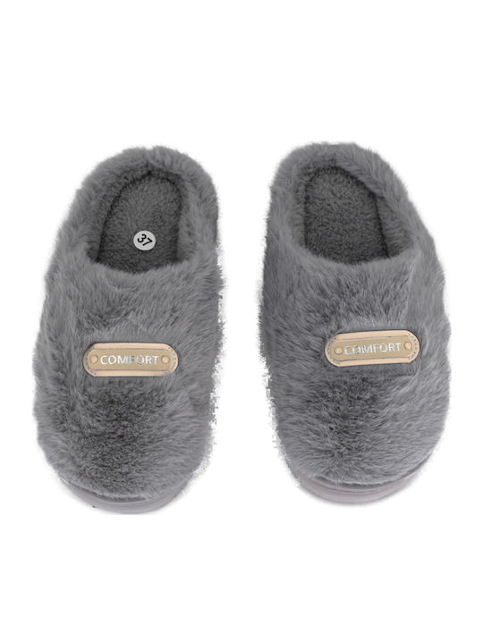 Winter Women's Slippers with Fur Gray