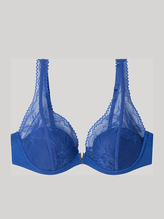 Balconette Μπλε Σουτιέν Push Up με Μπανέλες