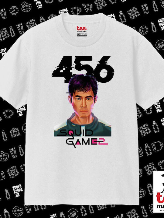 Squid Game 456 Gi-hun Classic T-shirt Double Stitching Without Side Seams White 100% Cotton Vegan & Oeko-tex Certified