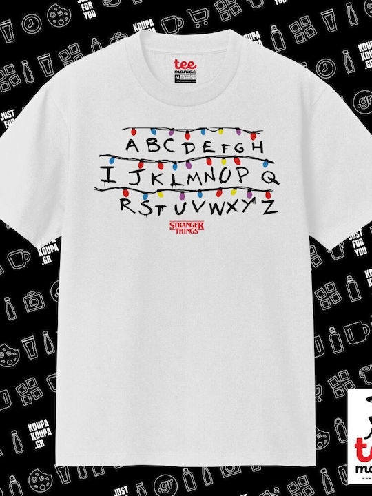 Stranger Things ABC Classic T-shirt Double Stitching Without Side Seams White 100% Cotton Vegan & Oeko-tex Certified