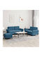 Living Room Furniture Set 3-Seater & 2-Seater & Stool Blue