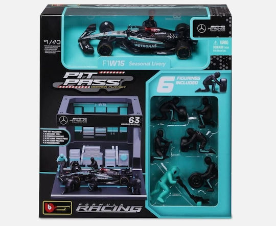 Mεταλλικο Αυτοκινητο Burago 1 43 Formula Racing F1 Mercedes W15 G.russell Pit Pass Diorama Playset 18-38452