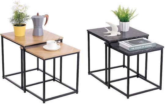 Square Zigon Side Table Metal Natural-Black 2 Pieces W37.5xL37.5xH40cm