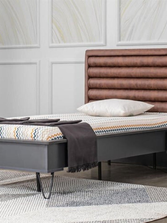 Kids Bed Single Brown Leather Headboard