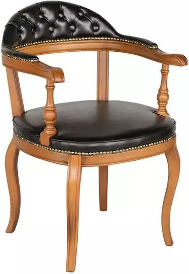 Classic Leather Office Armchair Wooden Frame Black Vintage Style