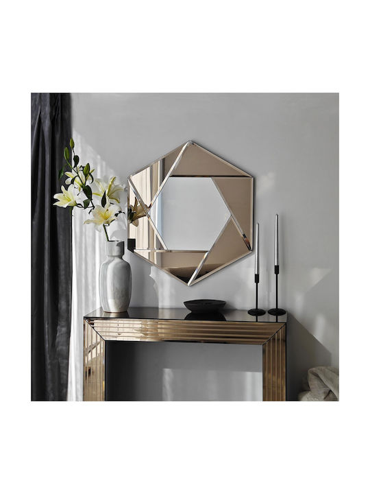 Oglindă De Perete Hexagonală Bronz Detalii 60x70 Cm
