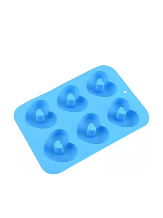Tăvi din Silicon 6 Inimi pentru Donuts Albastru