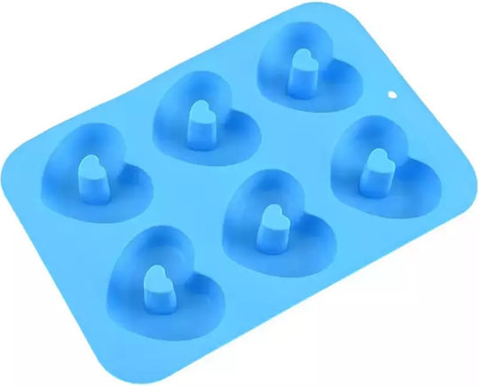 Silicone Bakeware Tins & Trays 6 Heart Donuts Blue