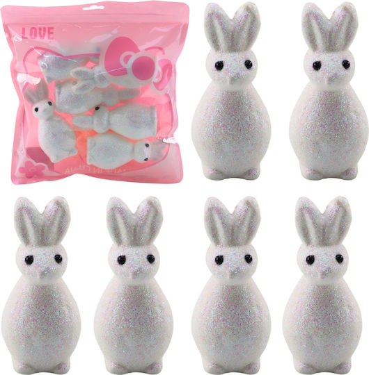 Styropor Osterkaninchen Glitzer Dekoration Weiß 6 Stück
