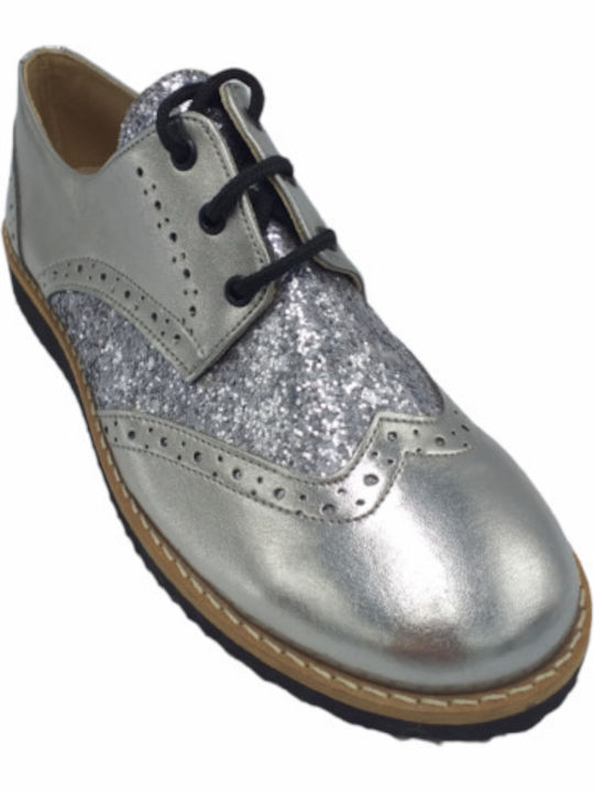 Rshoes Δερμάτινα Παιδικά Μοκασίνια Ασημί