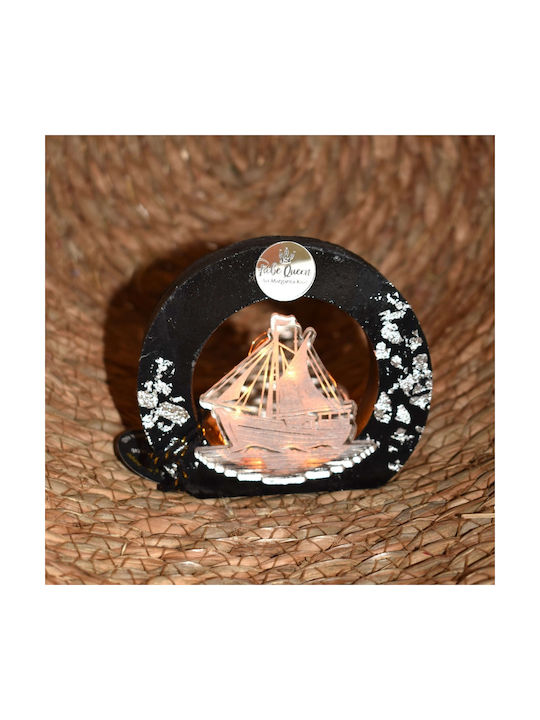 LiebeQueen Handmade Tabletop Lucky Charm Boat Silver made of Wood 1pcs