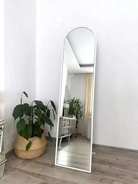 SteweHome Arched Floor Mirror with White Metal Frame 160x40cm