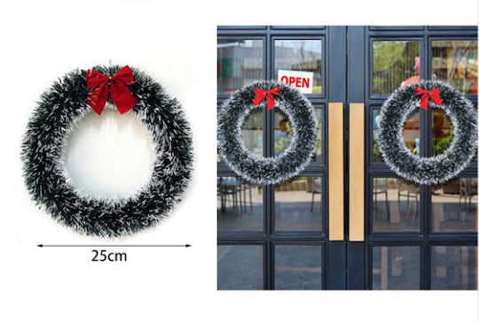 Coroană Decorativă de Crăciun Verde Închis cu Margini Albe 25cm