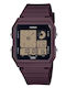 Casio World Time Digital Men's Watch Battery with Burgundy Rubber Strap