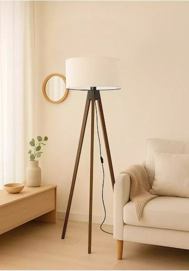 Stehlampe Boden Tripod Mdf Holz Stoff Lampenschirm E27