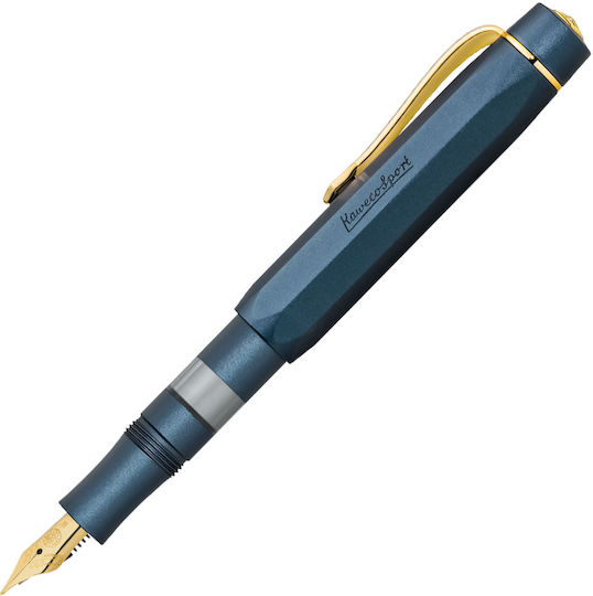 Kaweco Piston Sport Al Navy-Gold Starter Set Fountain Pen with Ink F Fine