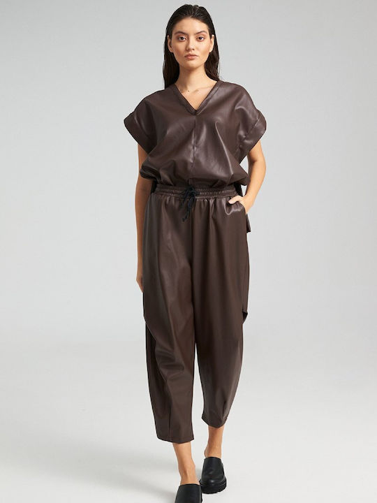 Zoya Pants Дамско Текстил Капри Панталон с Ластик Brown