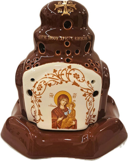 Ceramic Vigil Oil Lamp Church Ceramic Glazed Vigil Oil Lamp Church Brown White 16cm Height 16cm Width