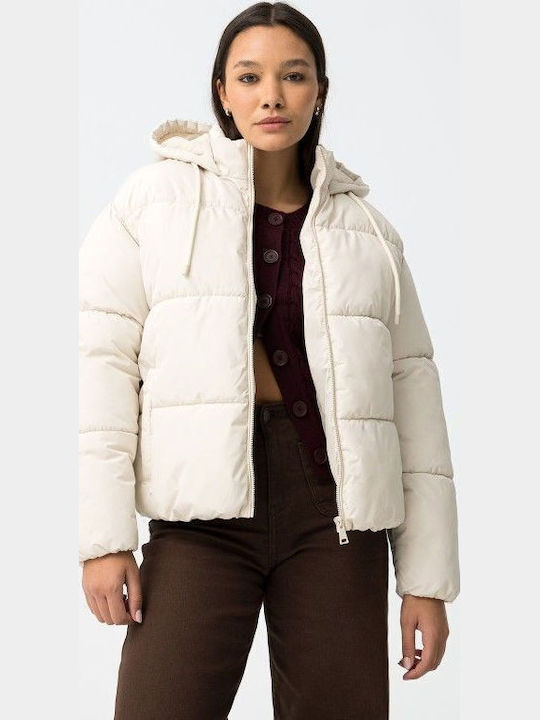 Κοντό Γυναικείο Puffer Μπουφάν για Χειμώνα White