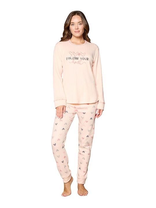 Modalove Winter Damen Pyjama-Set Salmon