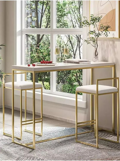 Модерна Метална Златиста Бар Маса С Бял Плот 90x40x93см