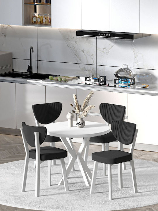 Dining Room Furniture Set 90x90 Round 4 White Chairs