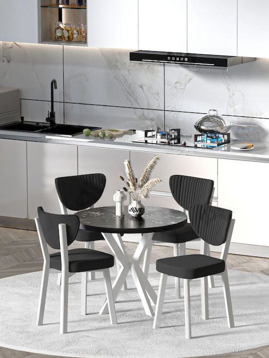 Set Trapezării 90x90 Rotund Cu 4 Scaune Albe