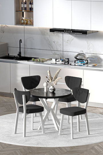 SteweHome Esszimmermöbel-Set 90x90 Rund 4 Weiße Stühle
