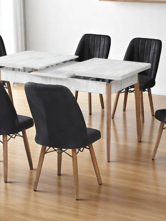 Set Extensibil Masă De Dining Alb Scaune Negre