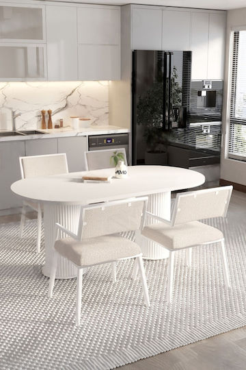 SteweHome Esszimmermöbel-Set 80x140 Weiße Stühle – 4 Personen Esstisch