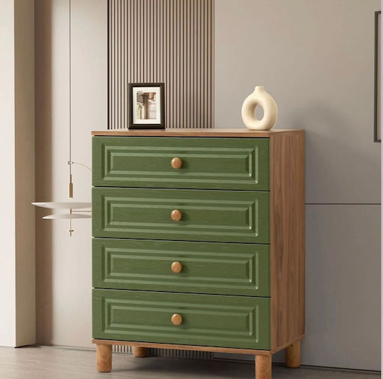 Wooden Green Chest of Drawers 4 Drawers Natural Finish 80x45x95cm