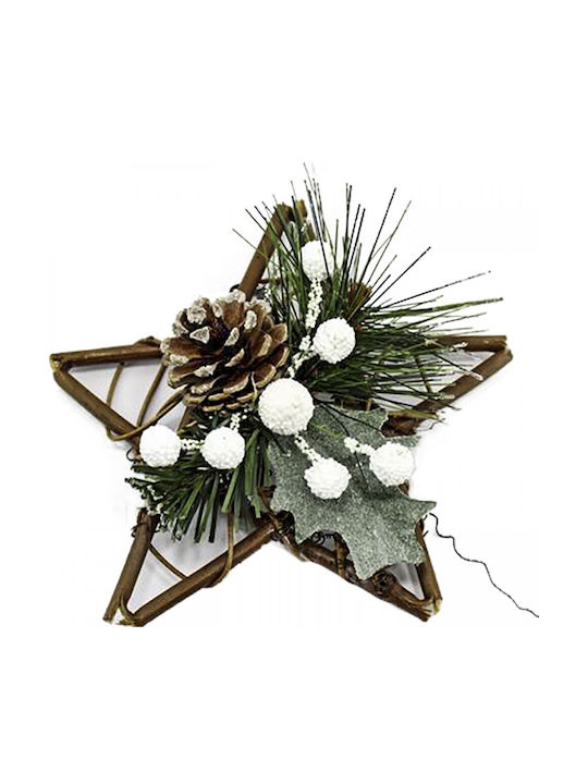 Decorative Wooden Star Pinecone White Flowers 15cm 1 Piece
