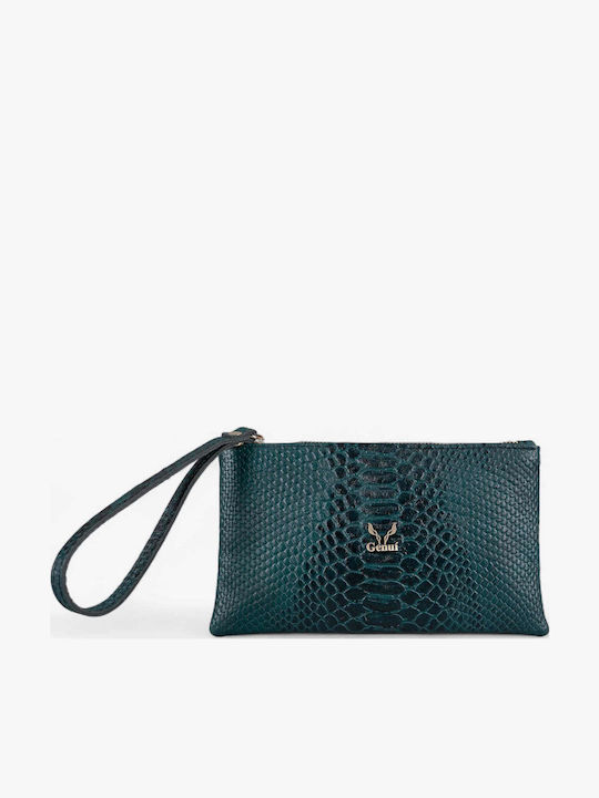 Genui Leather Δερμάτινος Γυναικείος Φάκελος Πετρόλ