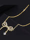 By Queen Γυναικείο Κολιέ Διπλός Φιόγκος S925 Gold Plated Ζιργκόν