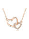 By Queen Women's Necklace Double Heart S925 Zircon Rose Gold