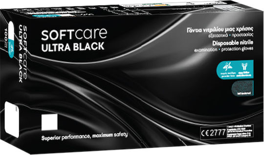 Soft Care Ultra Γάντια Νιτριλίου Χωρίς Πούδρα σε Μαύρο Χρώμα 100τμχ