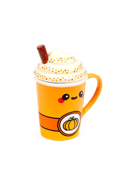 Puckator Becher Keramik mit Deckel Orange 325ml