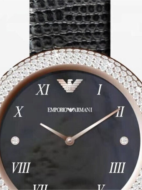 Emporio Armani Ceas de Damă cu Negru Curea din Piele