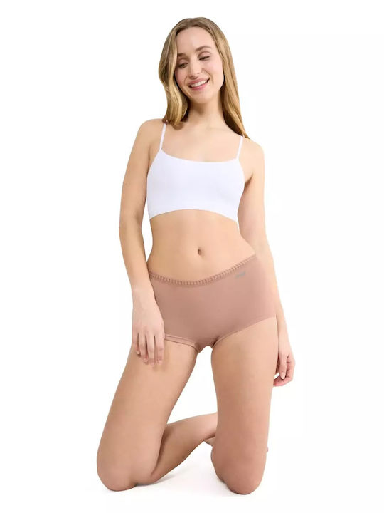 Sloggi Βαμβακερά Γυναικεία Boxer 3Pack Μπεζ